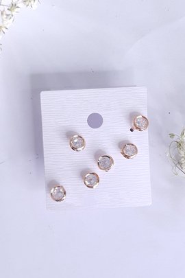 Crystal Studs-Gold-3 Pairs