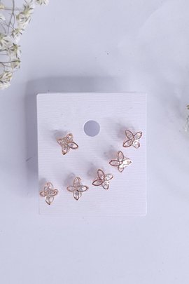 Clover Crystal Studs-Rose Gold-3 Pairs