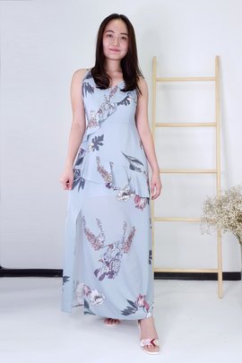 Larisa Floral Ruffle Maxi Dress in Pastel Blue