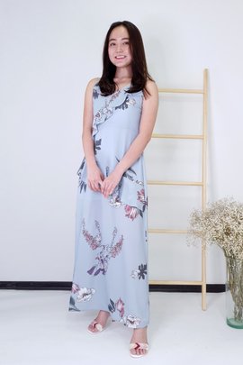 Larisa Floral Ruffle Maxi Dress in Pastel Blue