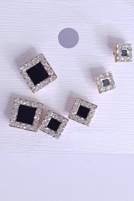 Onyx Square Studs-Rose Gold-3 Pairs