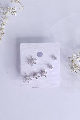 Snowflake Studs-Silver-3 Pairs