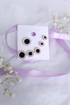 Onyx Round Studs-Rose Gold-3 Pairs