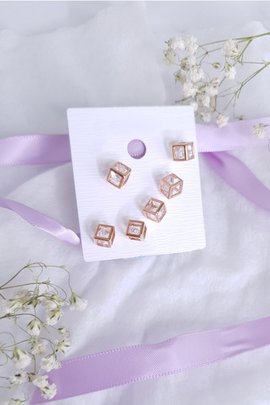 Hexahedron Crystal Studs-Rose Gold-3 Pairs