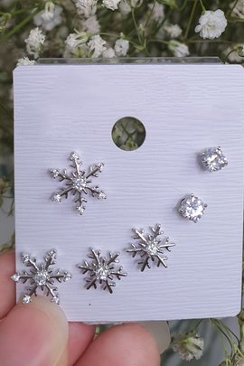 Snowflake Studs-Silver-3 Pairs