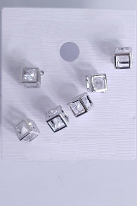 Hexahedron Crystal Studs-Silver-3 Pairs