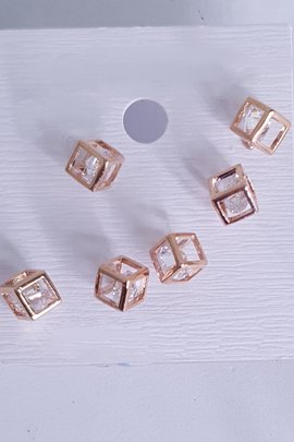 Hexahedron Crystal Studs-Rose Gold-3 Pairs