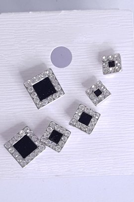 Onyx Square Studs-Silver-3 Pairs