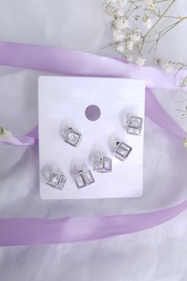 Hexahedron Crystal Studs-Silver-3 Pairs