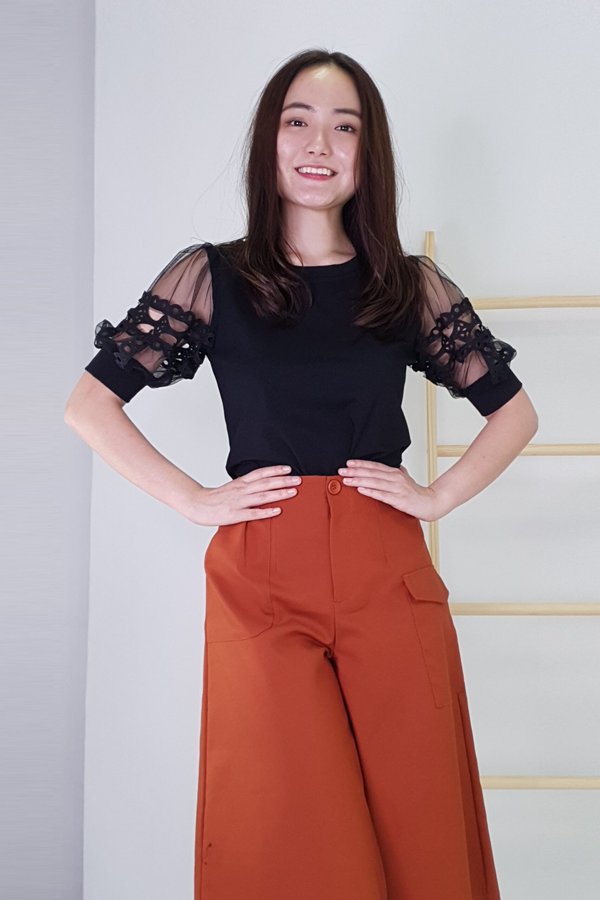 Ava Classic Lace Tulle Top in Black