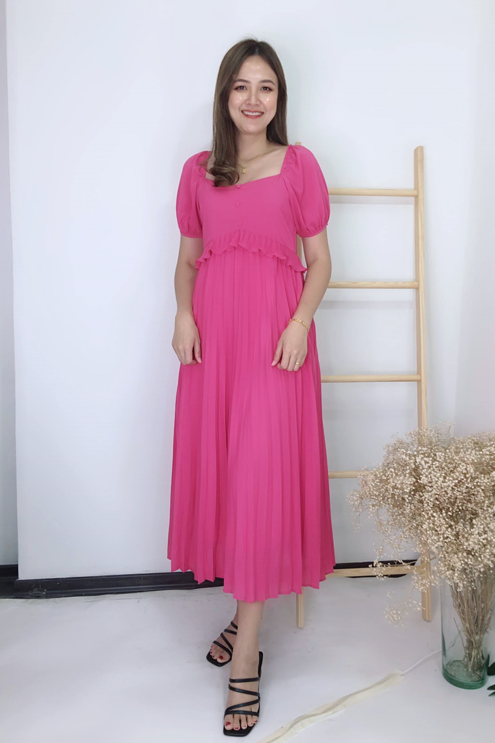 Camelia Pleated Maxi Dress in Fuchsia | Emgracing You