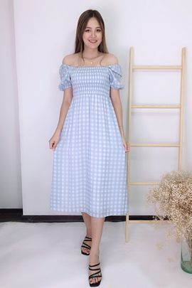 Alyssa Gingham Maxi Dress in Pastel Blue