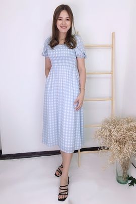 Alyssa Gingham Maxi Dress in Pastel Blue