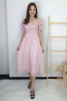 Alyssa Gingham Maxi Dress in Pastel Pink