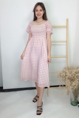 Alyssa Gingham Maxi Dress in Pastel Pink