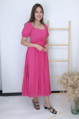 Camelia Pleated Maxi Dress in Fuchsia