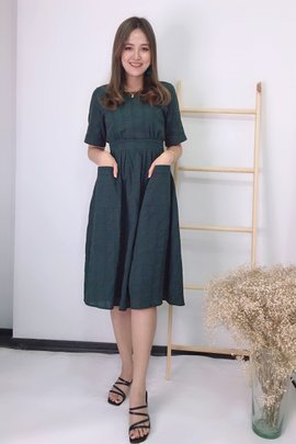 Ashley Peekaboo Dress in Forest Green