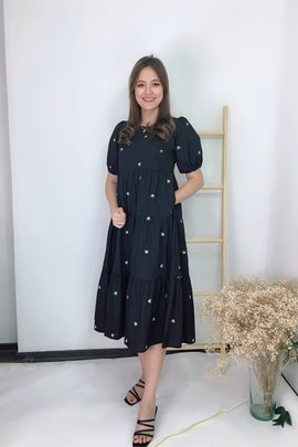 Audrey Embroidered Midi Dress In Black