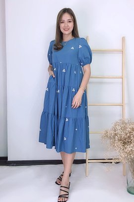 Audrey Embroidered Midi Dress In Blue