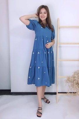 Audrey Embroidered Midi Dress In Blue