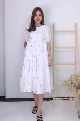 Audrey Embroidered Midi Dress In White