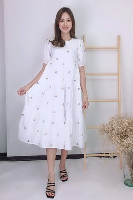 Audrey Embroidered Midi Dress In White