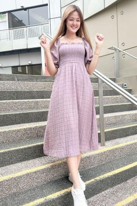 Ditsy Smocked Dress in Mauve Purple