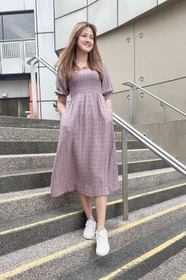 Ditsy Smocked Dress in Mauve Purple